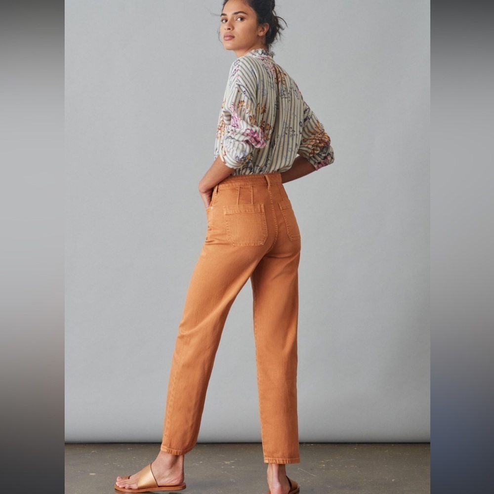Pilcro The Column Straight Jeans in orange fall boho denim Anthropologie barrel - Picture 2 of 11